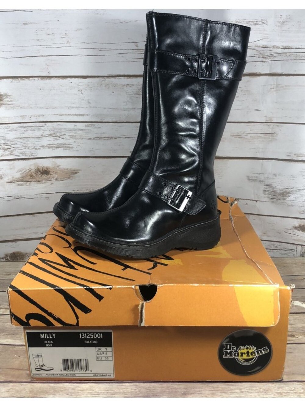 NEW Dr. Martens Milly Boots Womens Size 5 Leather High Side Zip Buckle Black